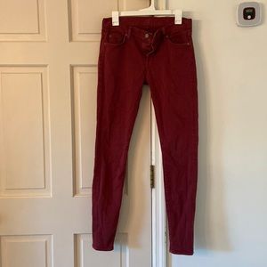 7 for all mankind red skinny jeans, size 30